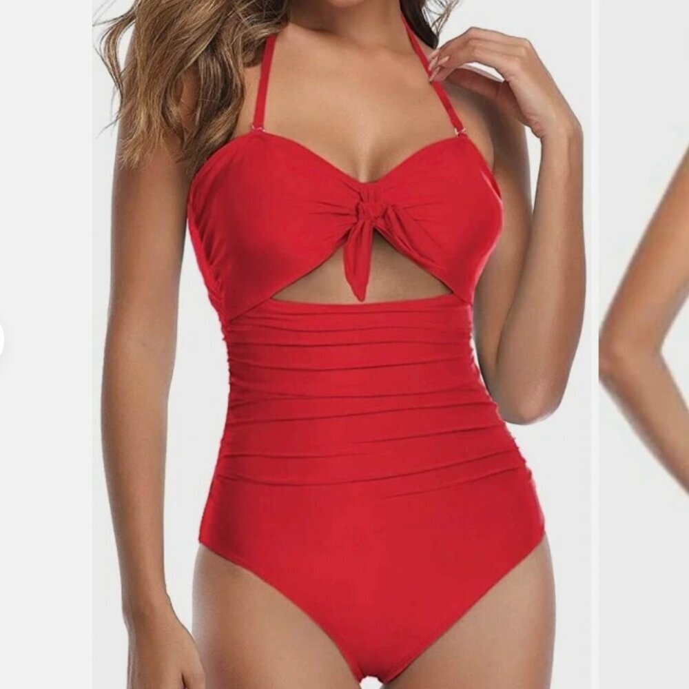 New with Tags Women's Tempt Me Red Cut Out One Piece Halter Top Bathing Suit Med